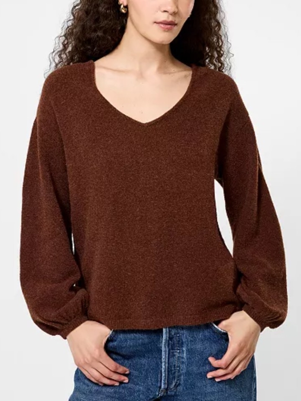 NWT French Connection x Revolve Vhari V-neck Sweater In Chocolate Brown - S